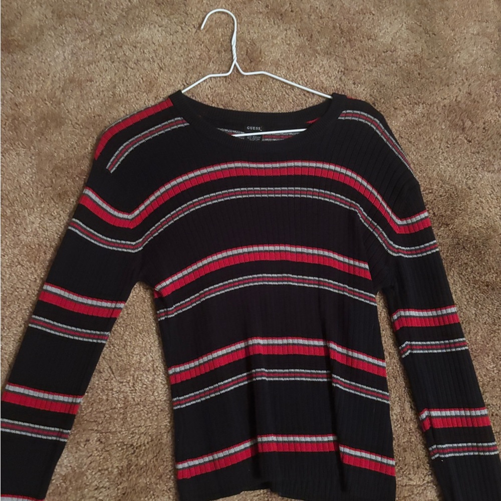 Guess Black Sweater with Red and White Stripes